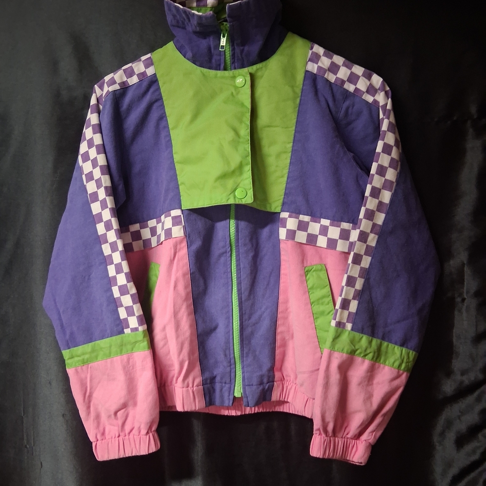 Kids Colorblock Windbreaker Jacket - Purple, Pink & Green